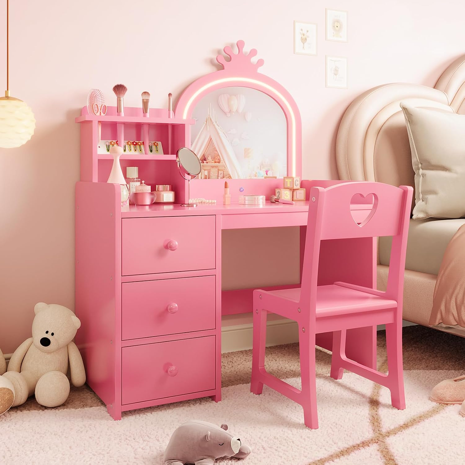 Kids Vanity Desk with Lighted  - đánh giá và giá Dressing Table Vanity With Lighted Mirror