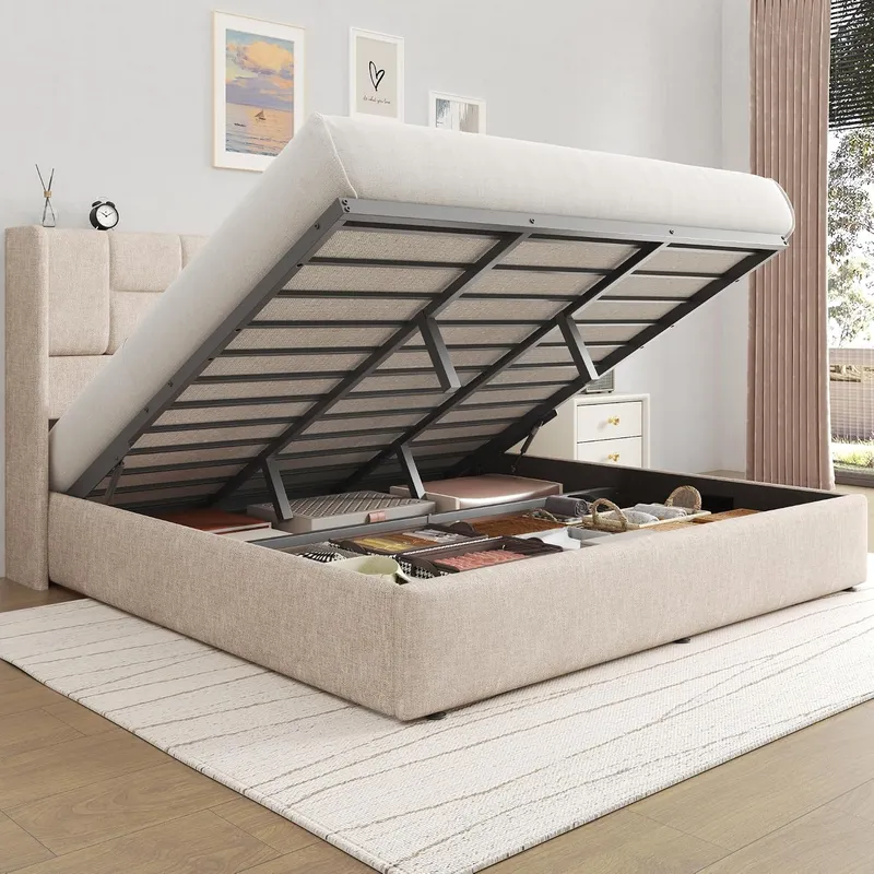Bed Frame with Hydraulic Gas L - đánh giá và giá Gas Lift Storage Bed Hydraulic