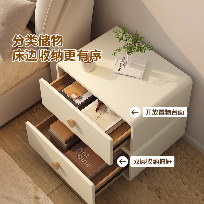 Minimalist Cream Bedside Cabin - đánh giá và giá Solid Wood Nightstand 2 Drawers