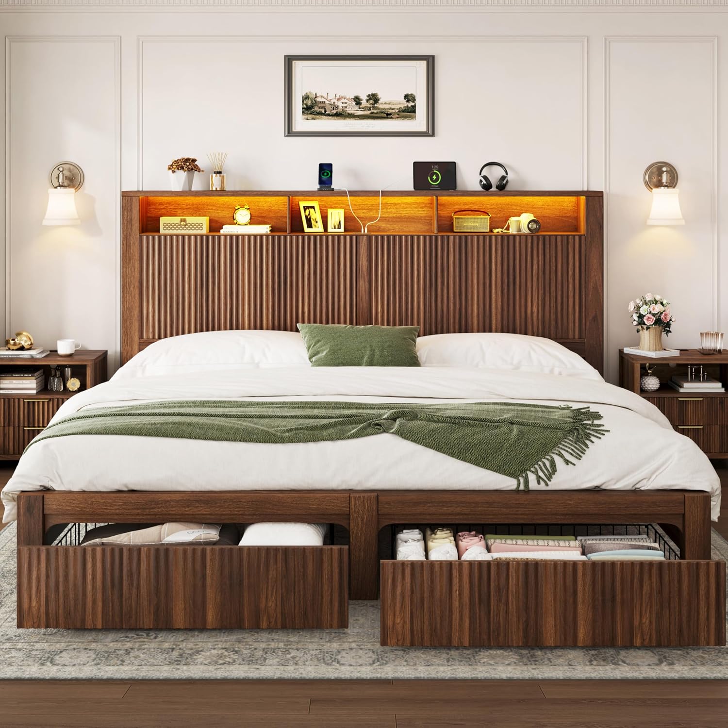 King Size Bed Frame and Headbo - đánh giá và giá King Size Bed Frame With Storage Drawers
