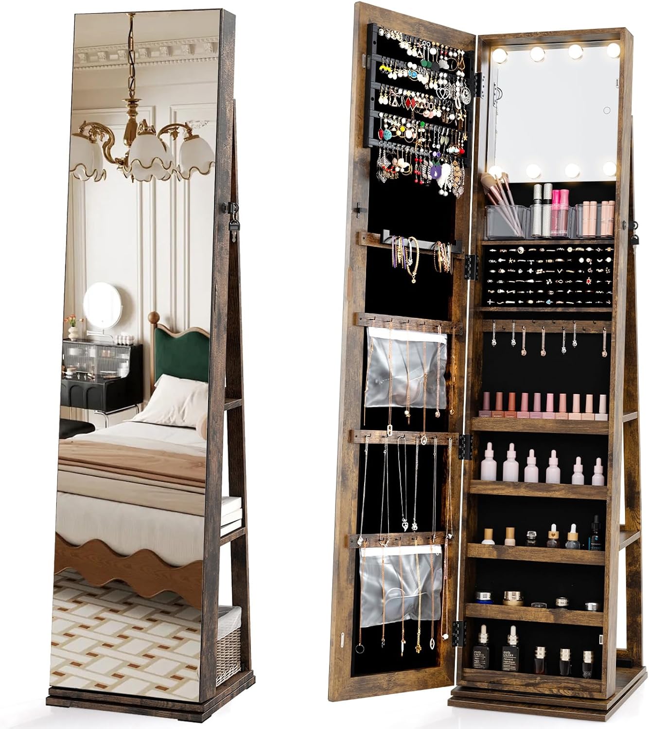 Swivel Jewelry Armoire Full Le - đánh giá và giá Full Length Mirror Jewelry Armoire