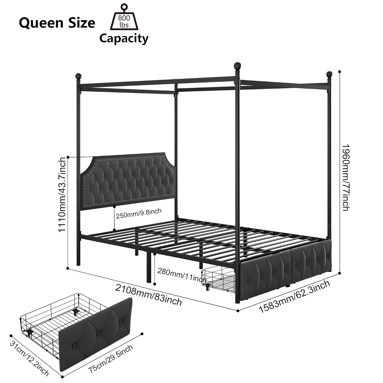 Queen Canopy Bed Frame With St - đánh giá và giá Canopy Bed Frame Metal Queen