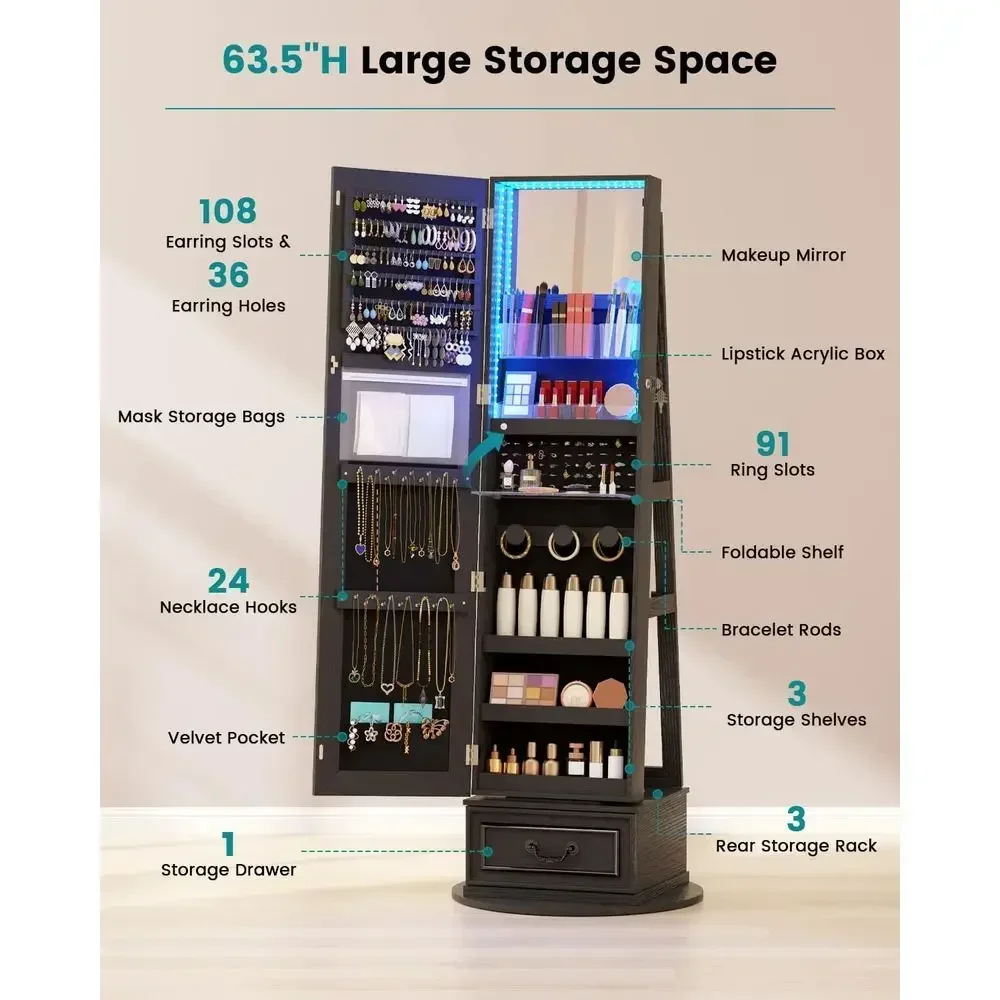 360° Swiveling Lockable Jewelr - đánh giá và giá Full Length Mirror Jewelry Armoire