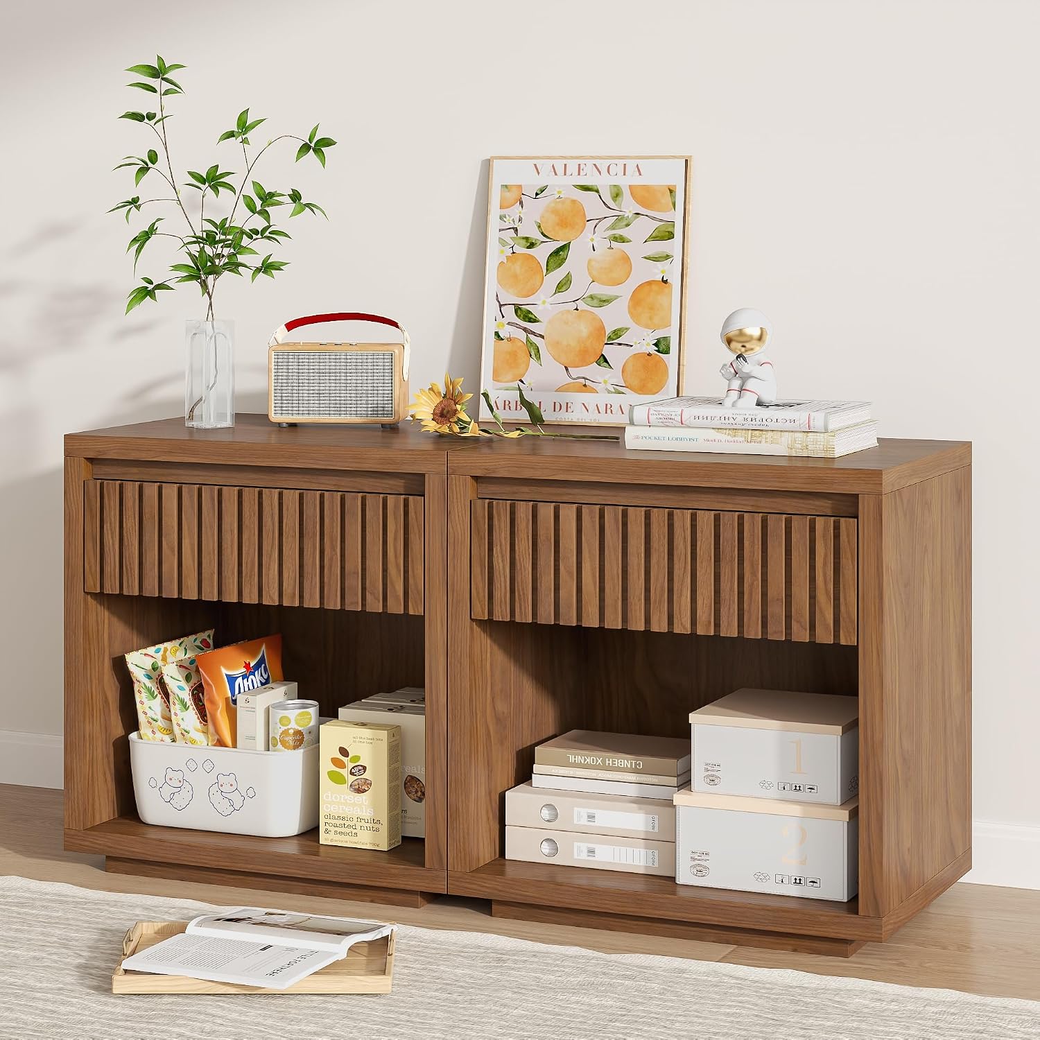 2-Drawer Fluted Nightstand Set - đánh giá và giá Solid Wood Nightstand 2 Drawers