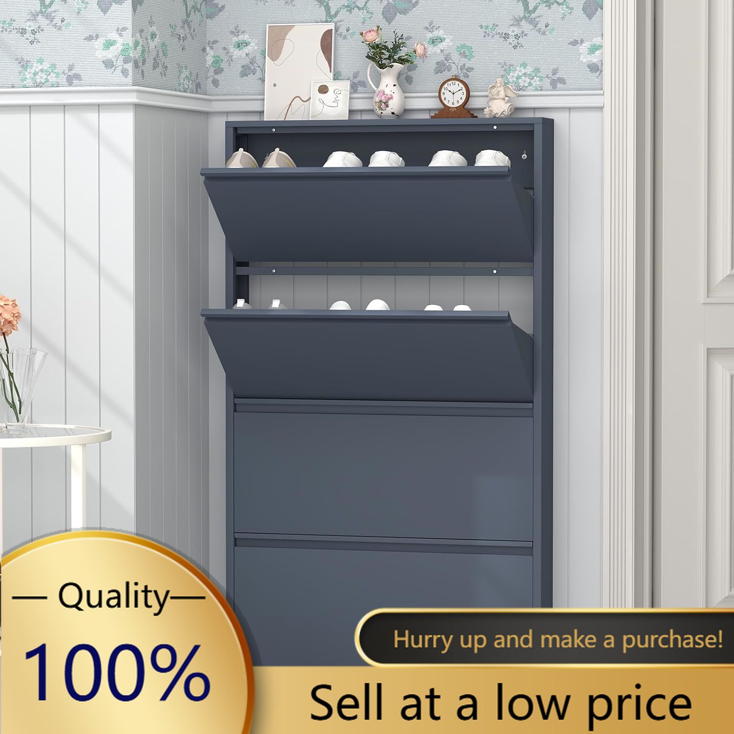 Shoe Cabinet with 4 Flip Drawe - đánh giá và giá Shoe Rack Cabinet Narrow Entryway