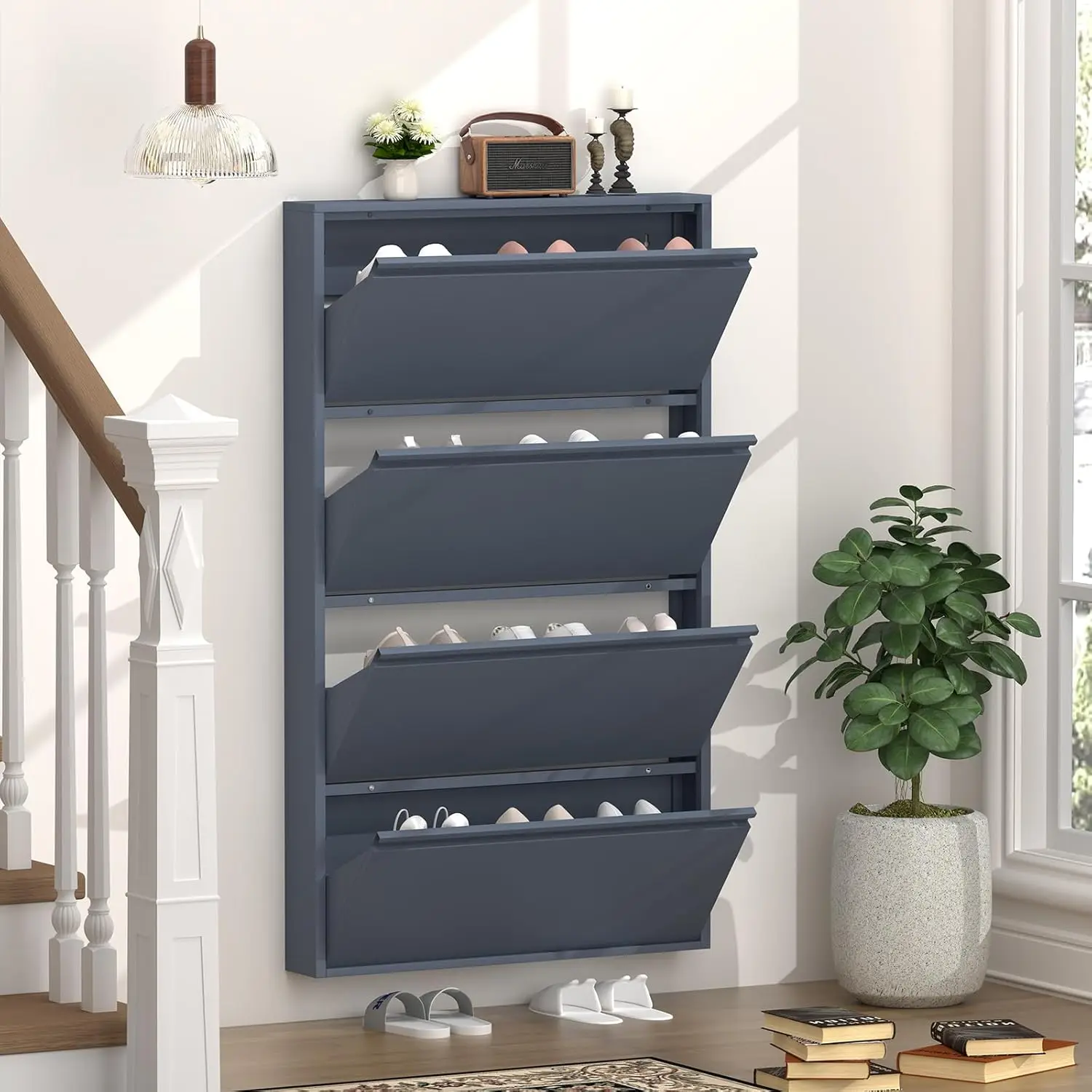 Shoe Cabinet with 4 Flip Drawe - đánh giá và giá Shoe Rack Cabinet Narrow Entryway