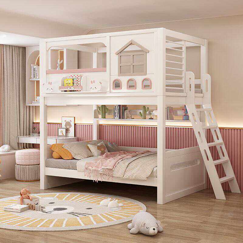 Modern Pink Solid Wood Kids Bu - đánh giá và giá Bunk Bed With Stairs And Slide
